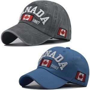 2 Pack Canada Baseball Cap Embroidered Leaf Flag Golf Hat for Unisex-Blue\Gray